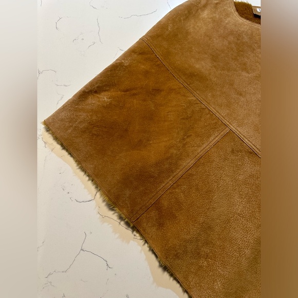 Vintage Newport News Genuine Leather Suede Faux Fur Lined Poncho Size L/XL - Picture 4 of 7